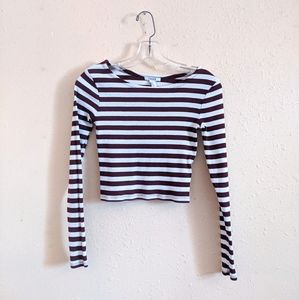 4/$25 F21 Burgundy Striped Long Sleeve Crop Top